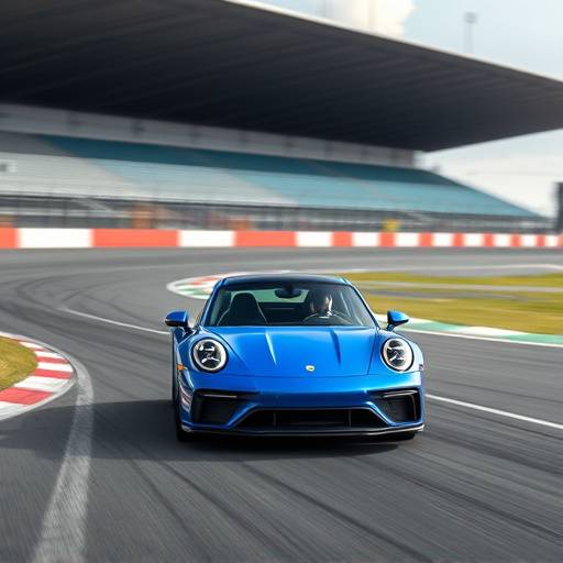 Blue 2023 Porsche 911 Carrera on a race track