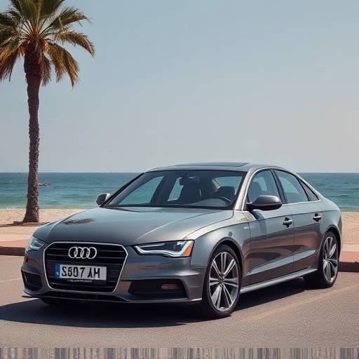 Grey Audi A4 parked near the beach