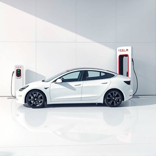 White 2024 Tesla Model 3 parked at a charging station